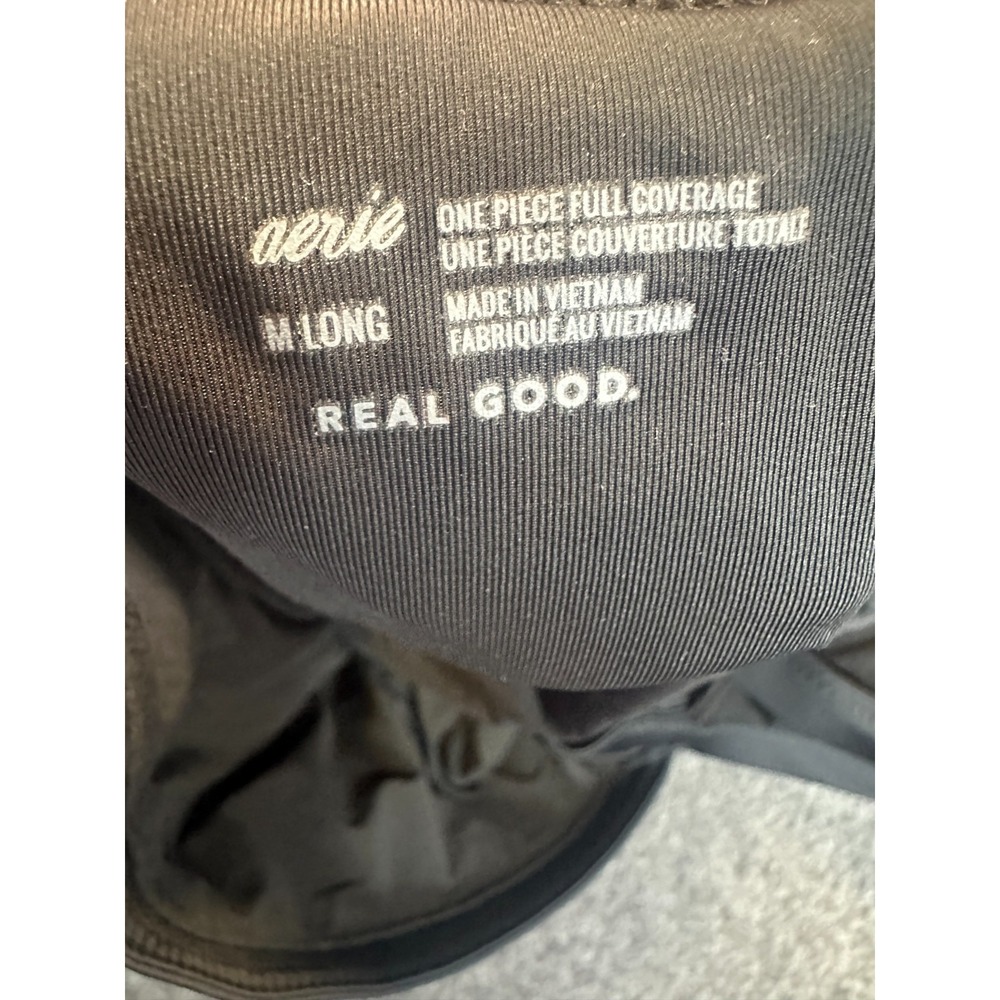 NWT Aerie Ribbed Mix Crossover Cut Out One Piece Swimsuit Black Size Medium Long - Picture 6 of 16